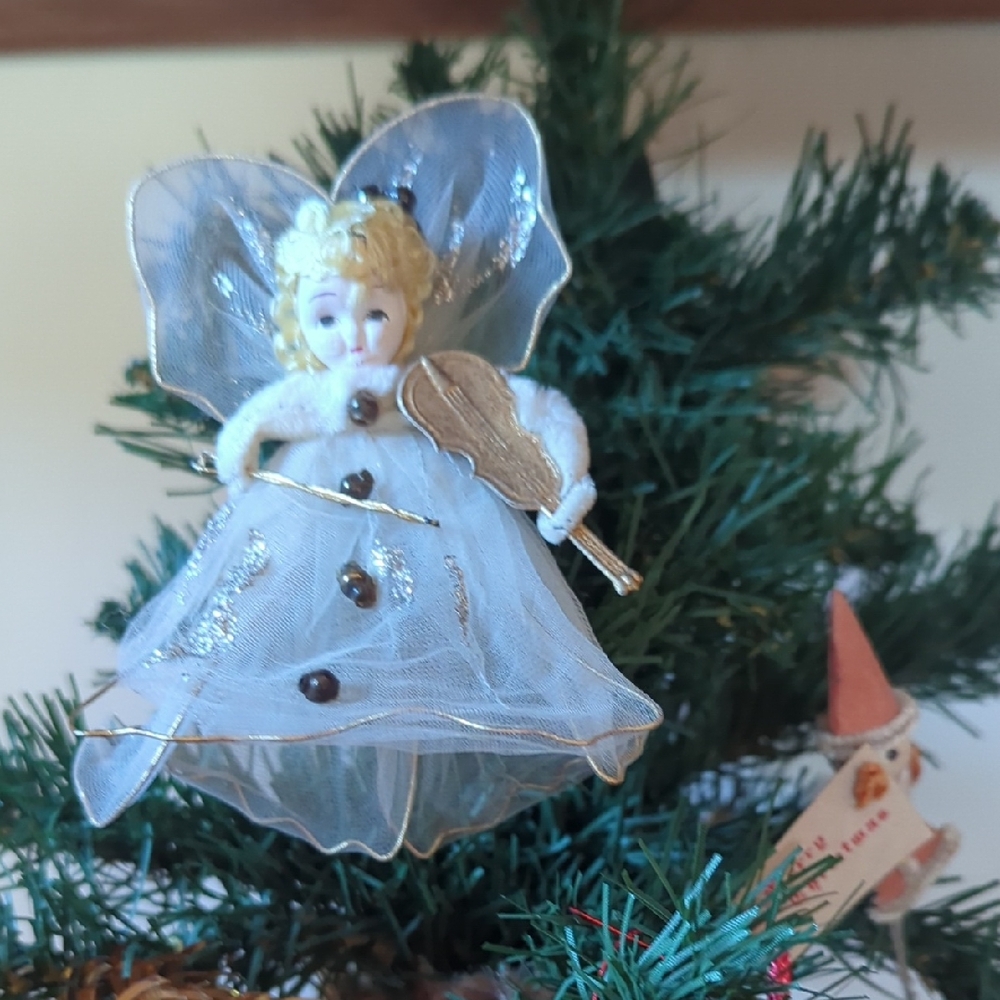 Vintage chenille Tool Angel With Mercury Beads And Assorted Vintage Ornaments